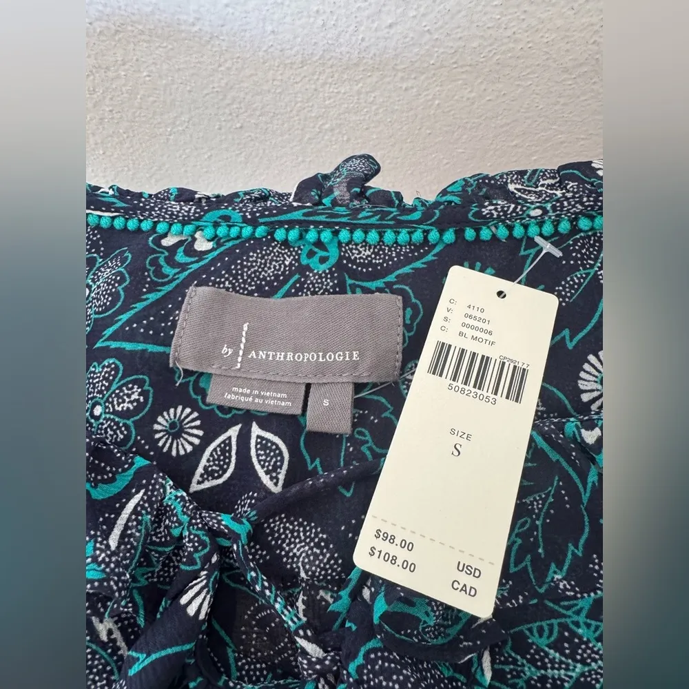 Anthropologie Haida Boho Peasant Blue Floral
Semi Sheer Blouse NWT Small - Image 10