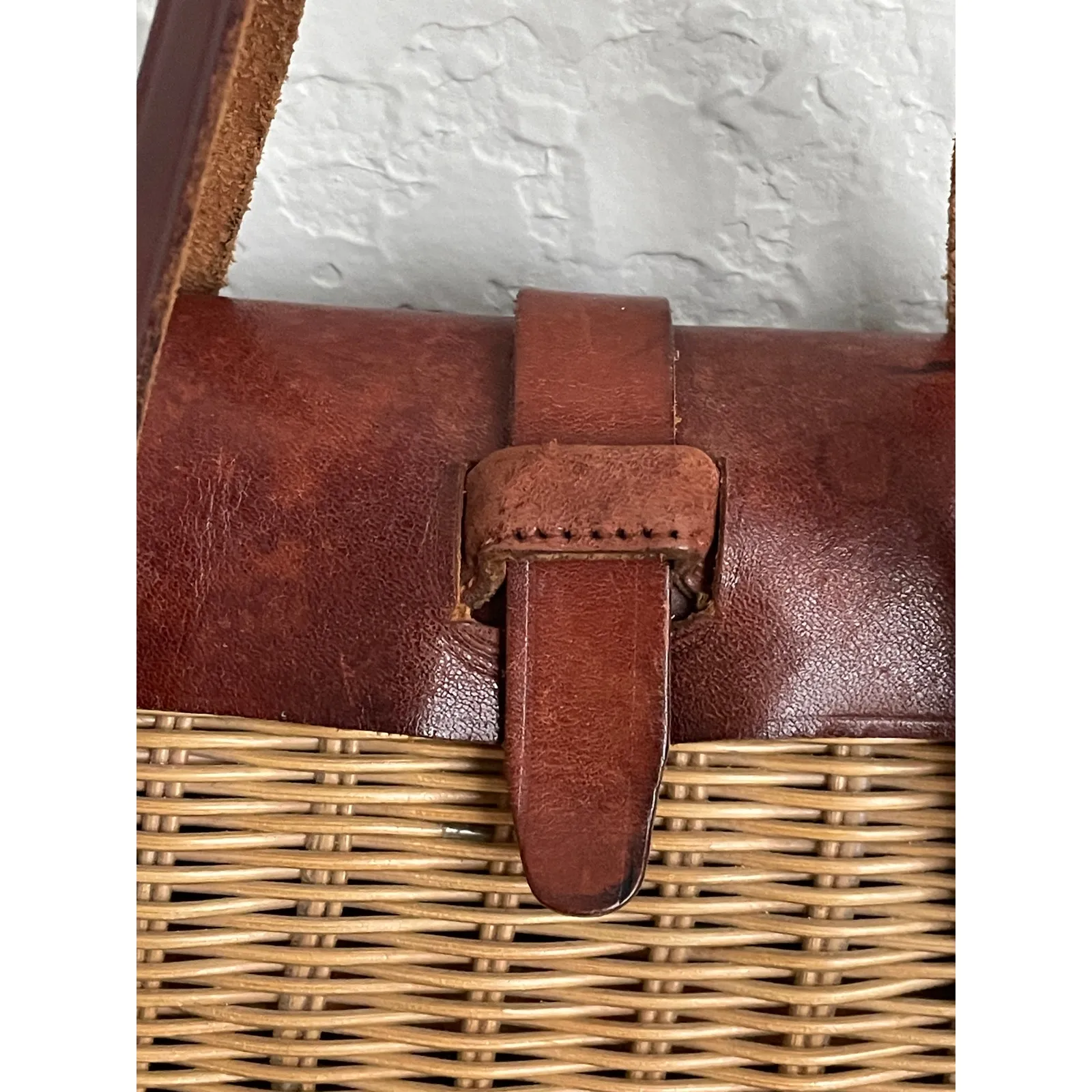 Vintage Wicker & Leather Basket Handbag – Mid Century Artisan Purse Brown - Image 4