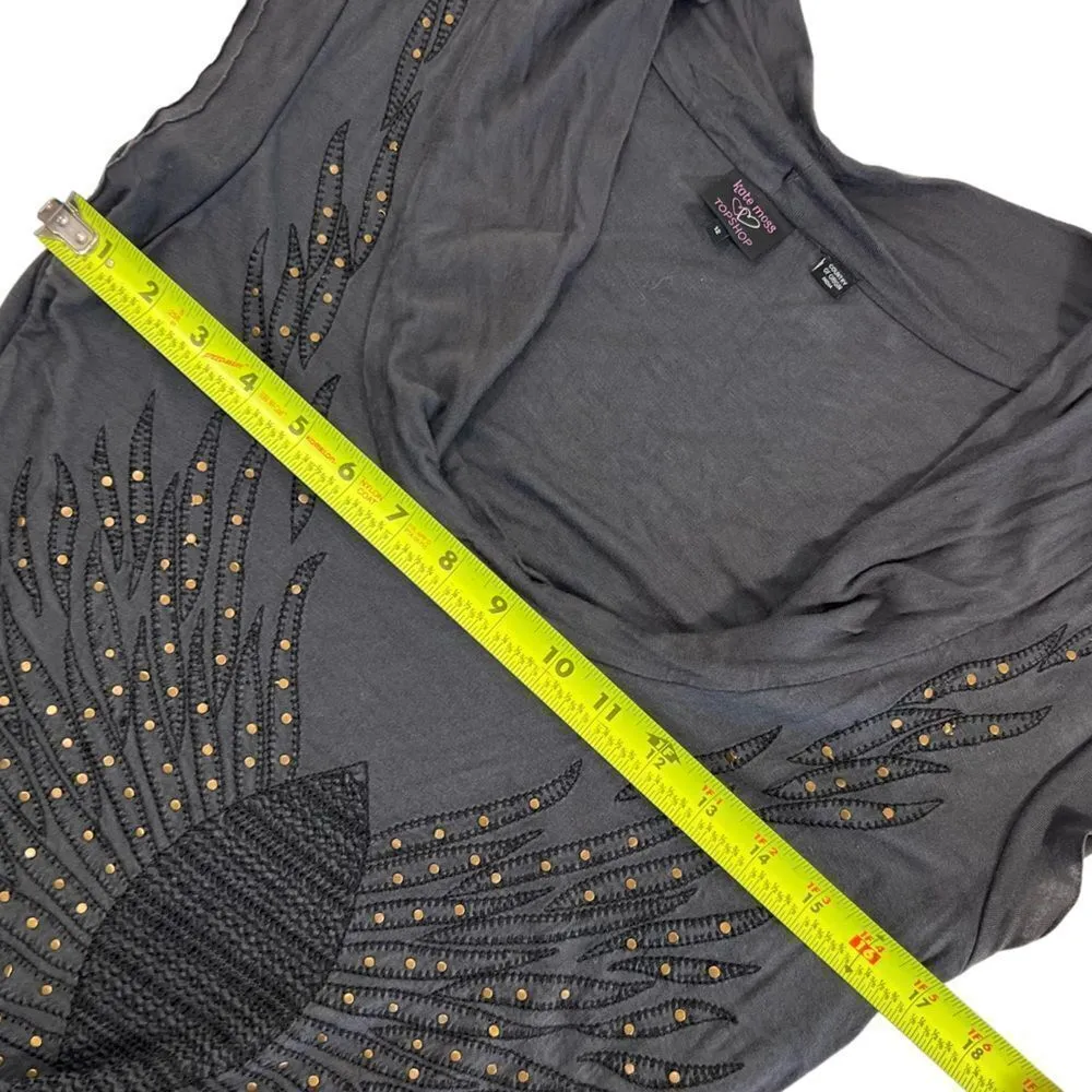 Kate Moss Topshop Studded Angel Wing Gray Cowl Neck Bodycon Dress Size 12 - Image 12