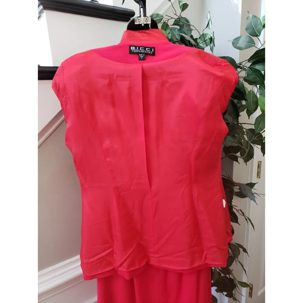 Vintage Bicci Florine Wachter Skirt Suit Set 8 Red Sngle Breasted Beaded Lapel - Image 15