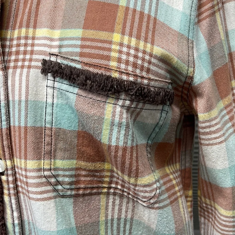 Dylan by True Grit Burnt Orange Plaid Fringe Detail Button Down Plaid Shirt - Image 4