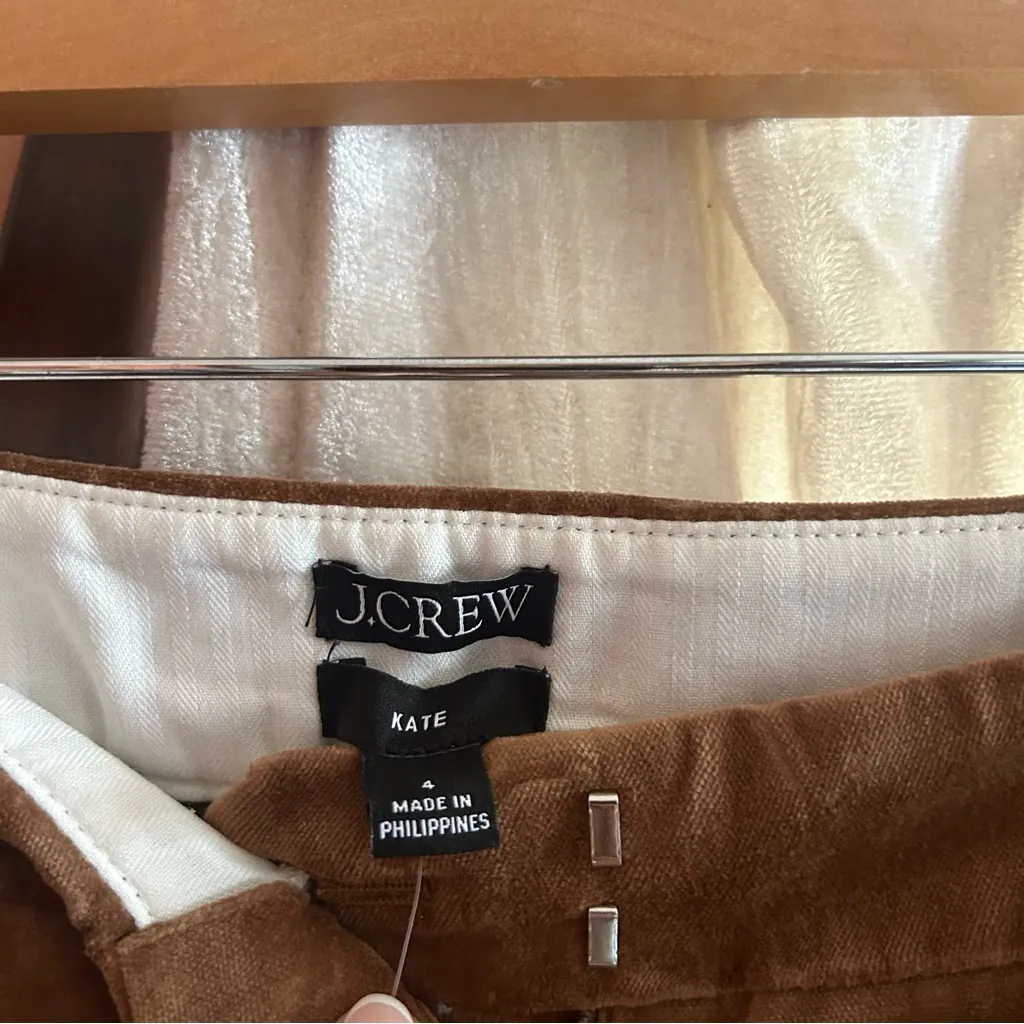 J. Crew‎ Full-length Kate Straight-leg Pants Stretch Velvet Tan Brown NWT Size 4 - Image 6