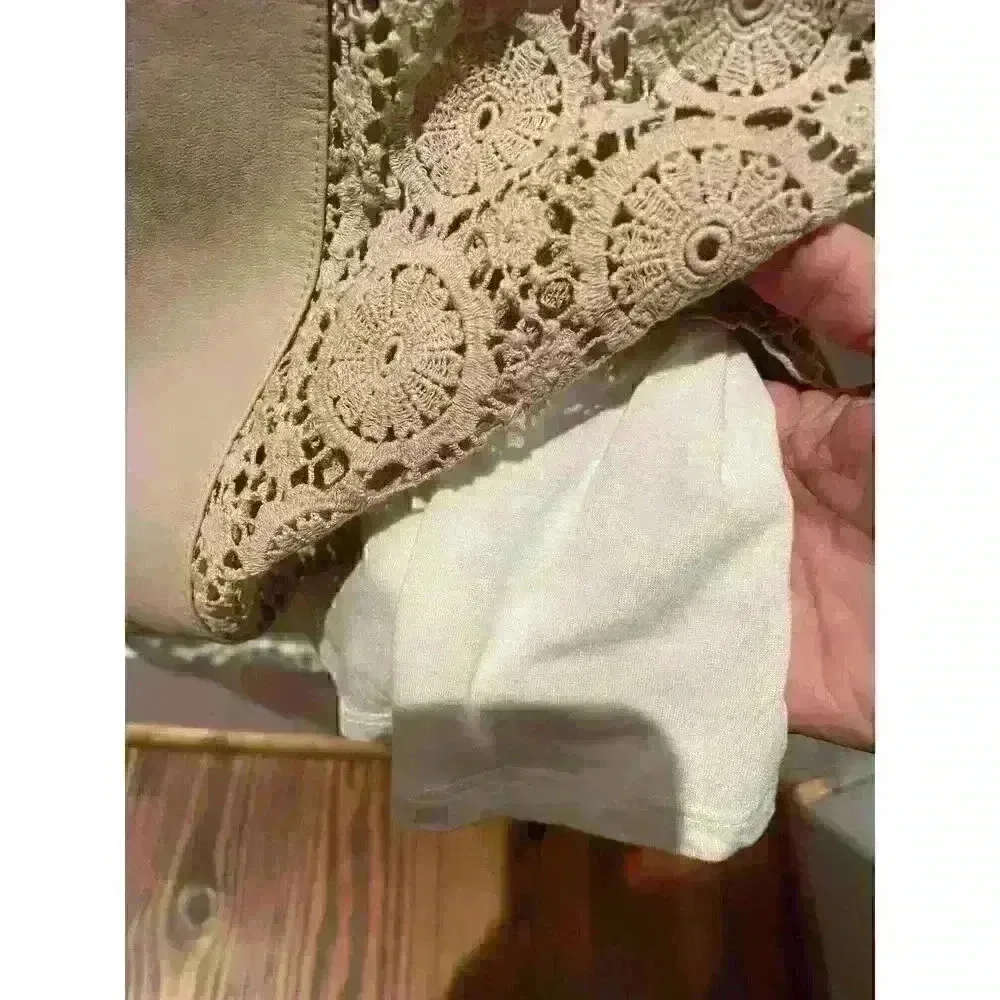 Anthropologie Bailey 44 Tan Lace and Vegan Leather Panel Dress, size small - Image 8