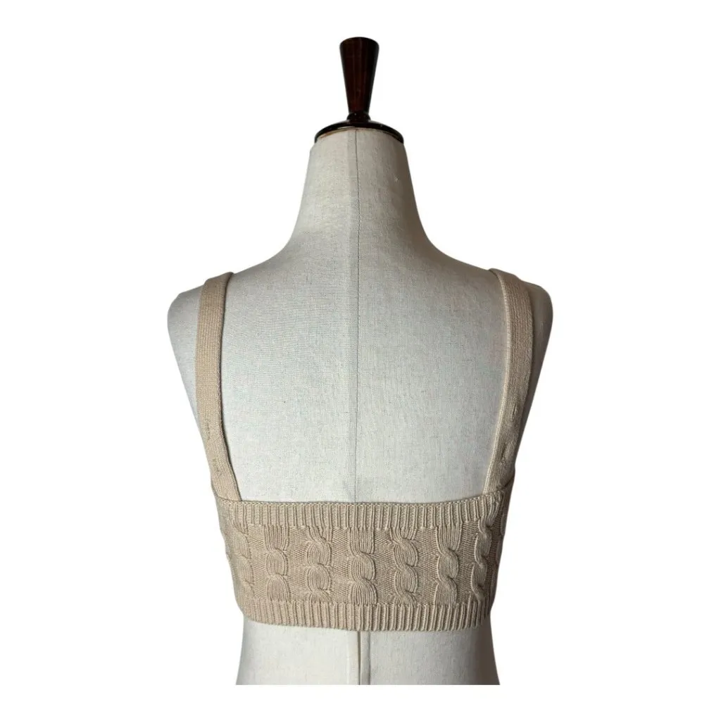 Revolve 525 Tank Top Women XS Beige Tan Oat Cable Knit Tiny Tank‎ Cropped Sexy - Image 4
