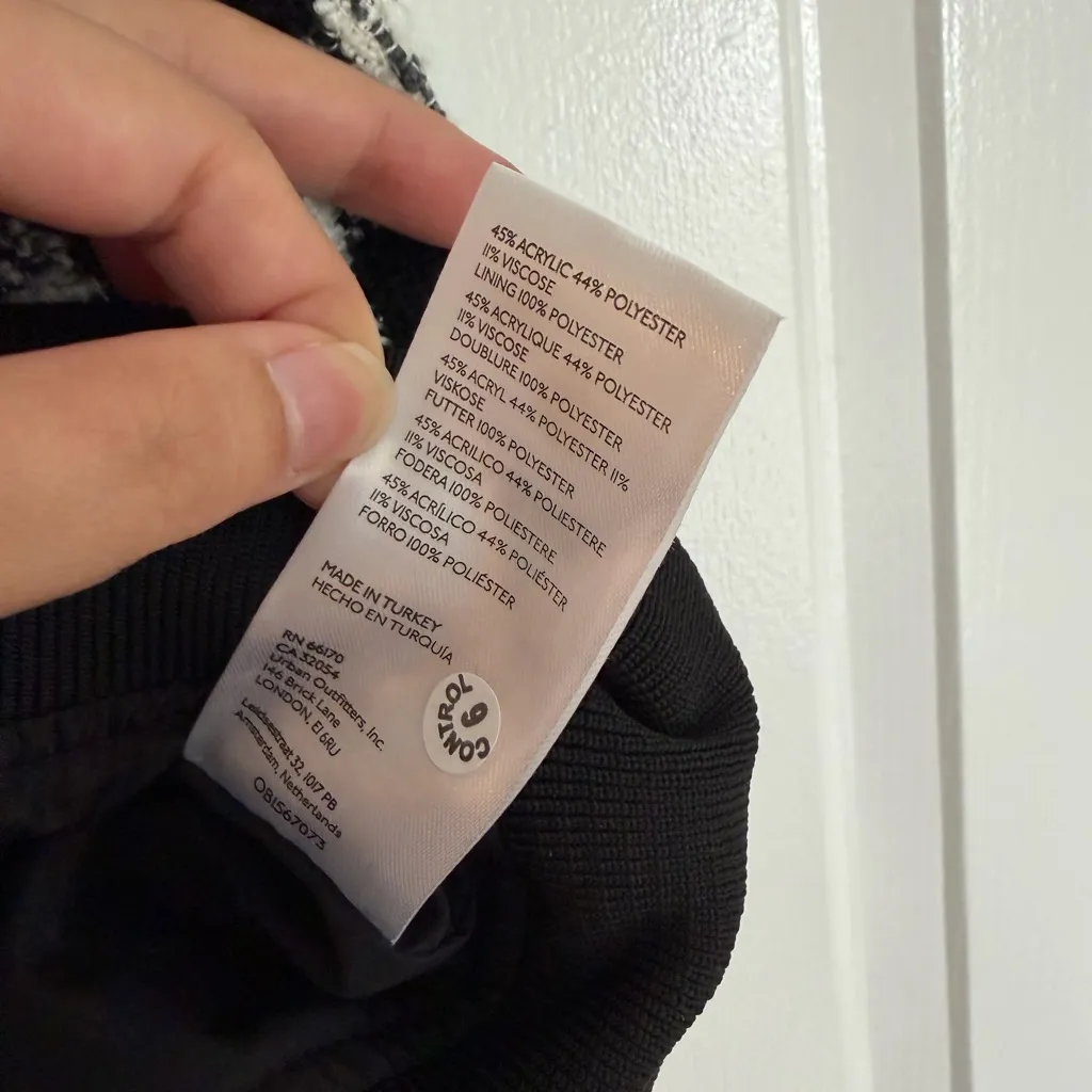 Anthropologie Maeve Plaid Tweed Bomber Jacket M Crop Black White Academia Boho - Image 8