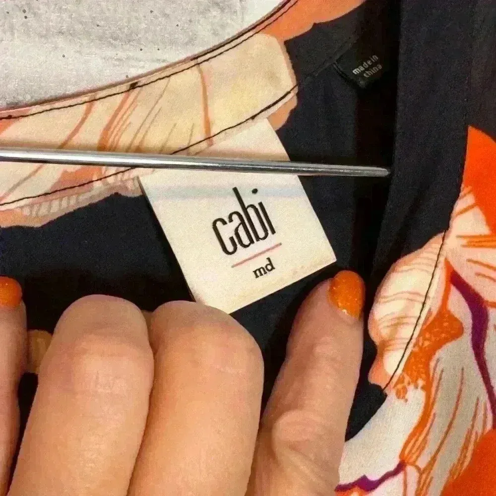 CAbi Blossom Floral‎ top navy ,orange, And Cream  sz Medium Tiered Layers - Image 2