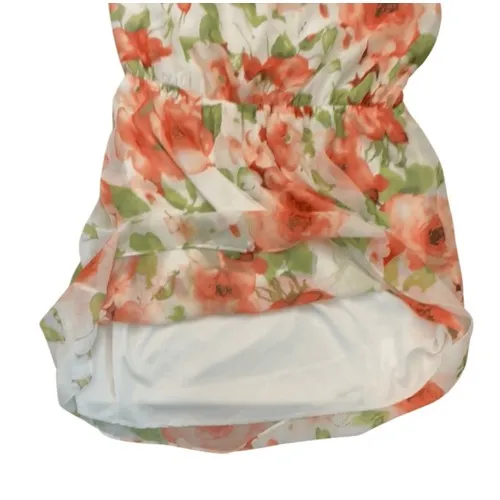 Soprano Floral Print Mini Dress Coral Roses White Spaghetti Strap L - Image 7