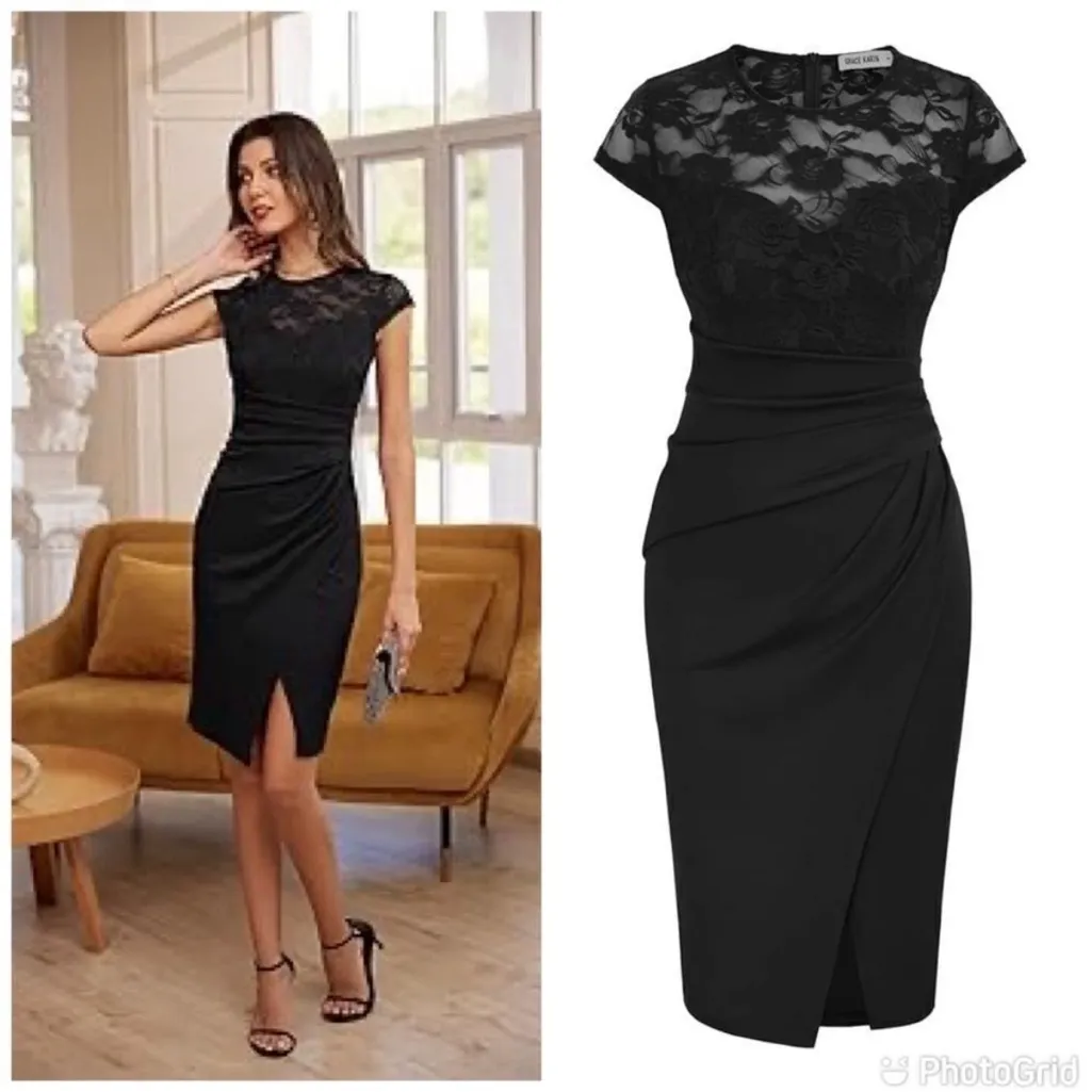 Grace Karin Women's Black Lace Cocktail Party Dress Cap Sleeve NWT Small - Image 6