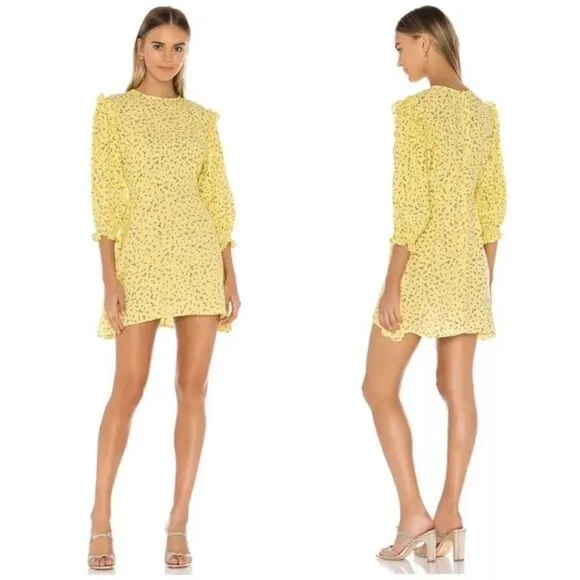 Faithfull The Brand Edwina Mini Dress In La Fica Floral Yellow - Image 2