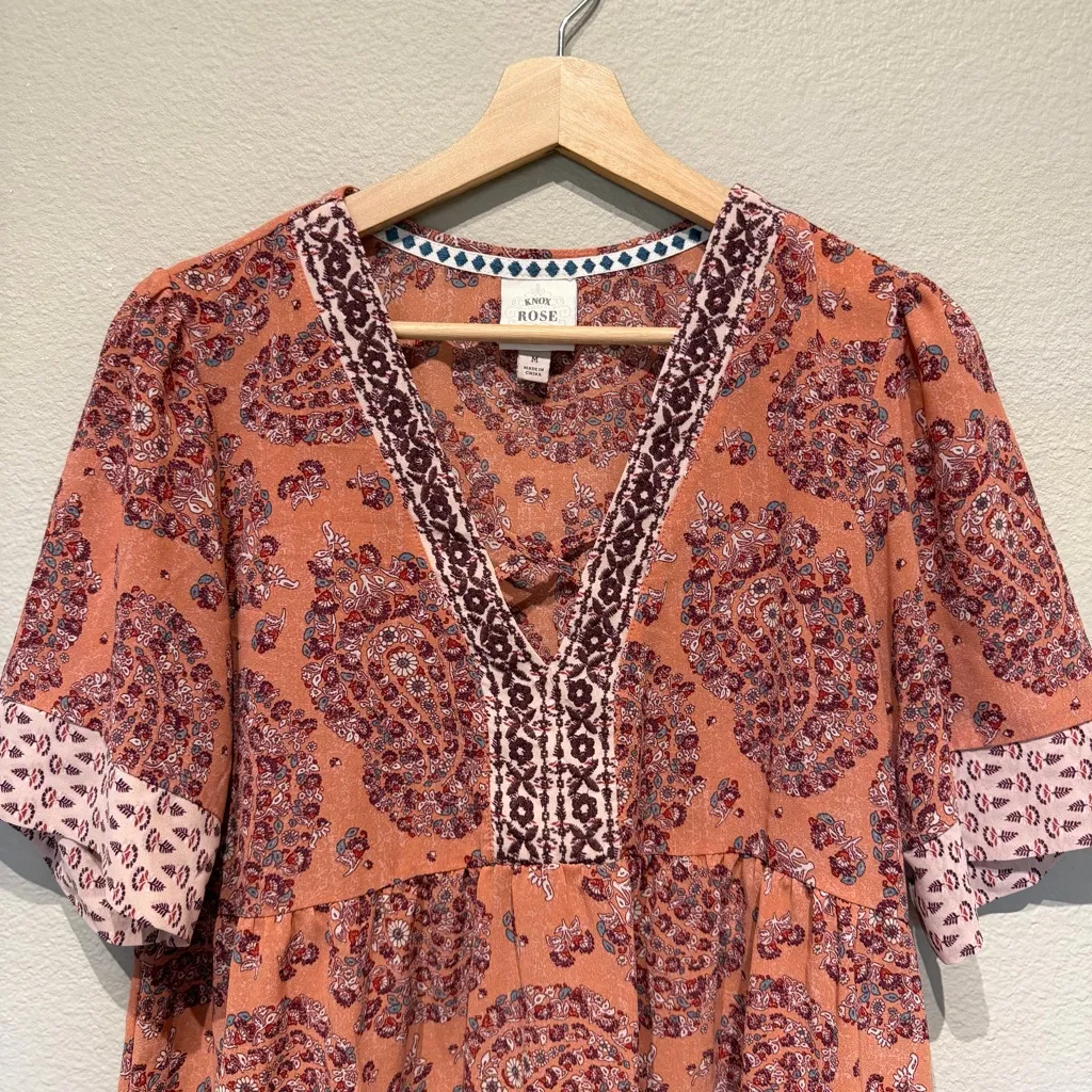 Knox Rose Floral Babydoll Peasant Top V-Neck Size Medium M Boho Western - Image 3