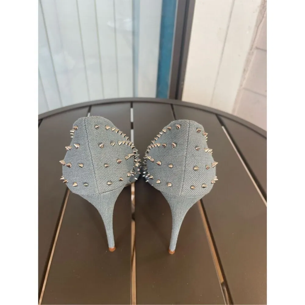 NWOB Steve Madden Daisie Denim Spike Studded Pump Heels 10 M - Image 8