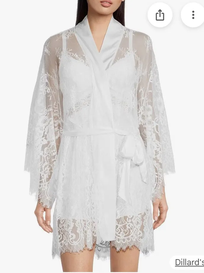 Cinema Etoile Bridal Satin Eyelash Lace Sweetheart Neck 3/4 Sleeve A-Line Nightie & Robe Set - Image 2