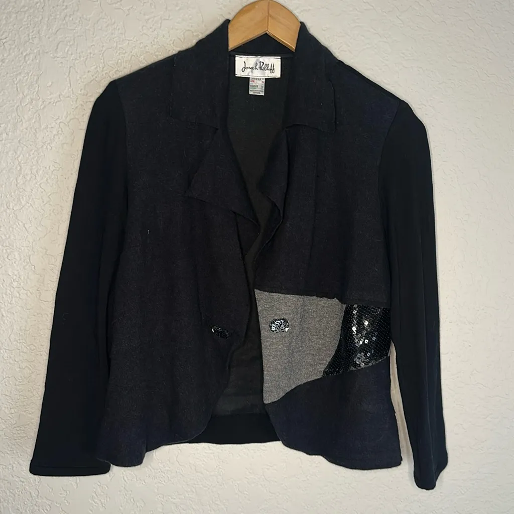 Joseph Ribkoff Black Open Knit Blazer Jacket Sequin Glam Buttons 80s Y2K Mobwife - Image 1