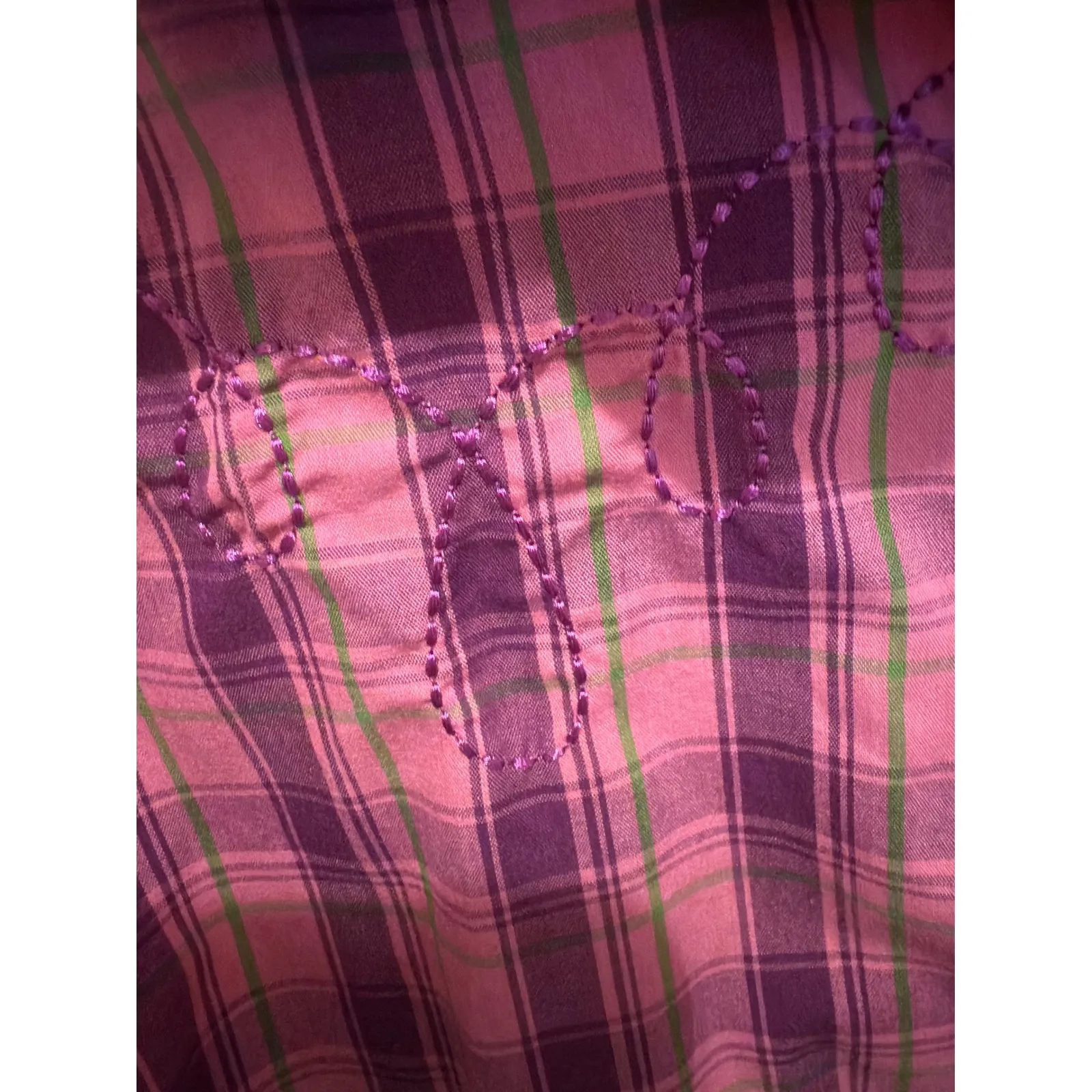 Bit & Bridle Plaid Embroidered Western Shirt Womens Pink Purple Small - Image 6