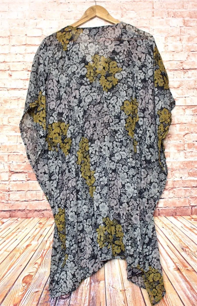 Azur | black cream floral swim cover up/kaftan Sheer - Image 2