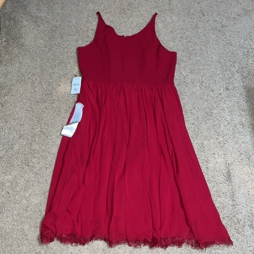 Dress The Population Alicia Chiffon Lace Fit & Flare Midi Dress Garnet M‎ - Image 8