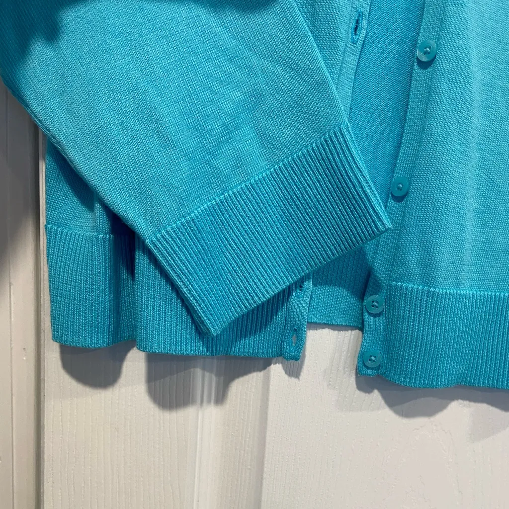Lilly Pulitzer Size L Aqua Blue 3/4 Sleeve Cropped Cotton Knit Button Cardigan - Image 2