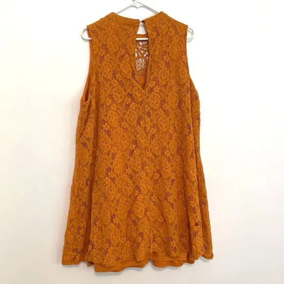 TORRID 3 Plus Size Mini Lace Trapeze Dress Orange Golden High Neck Boho Party 3X - Image 13