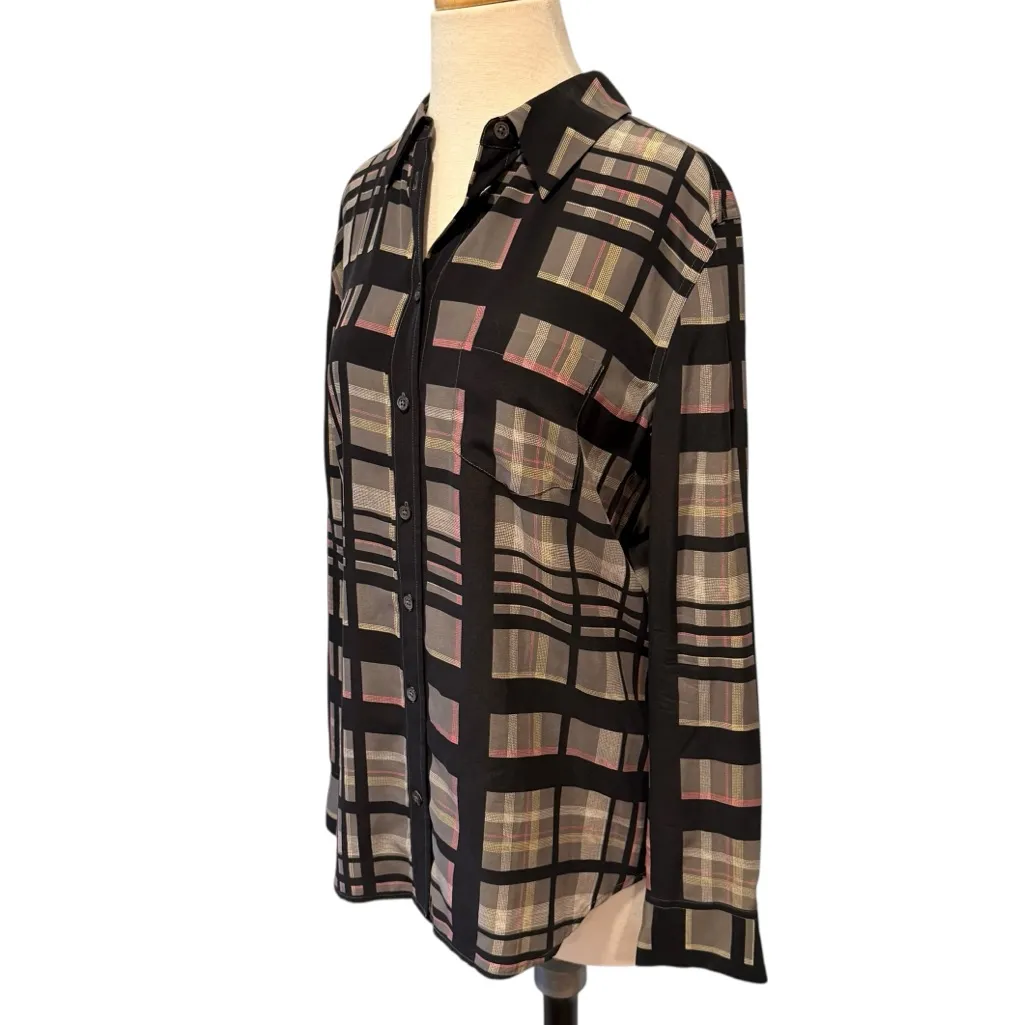 Equipment Femme 100% Silk Plaid Button Down Blouse Shirt Size Small - Image 3