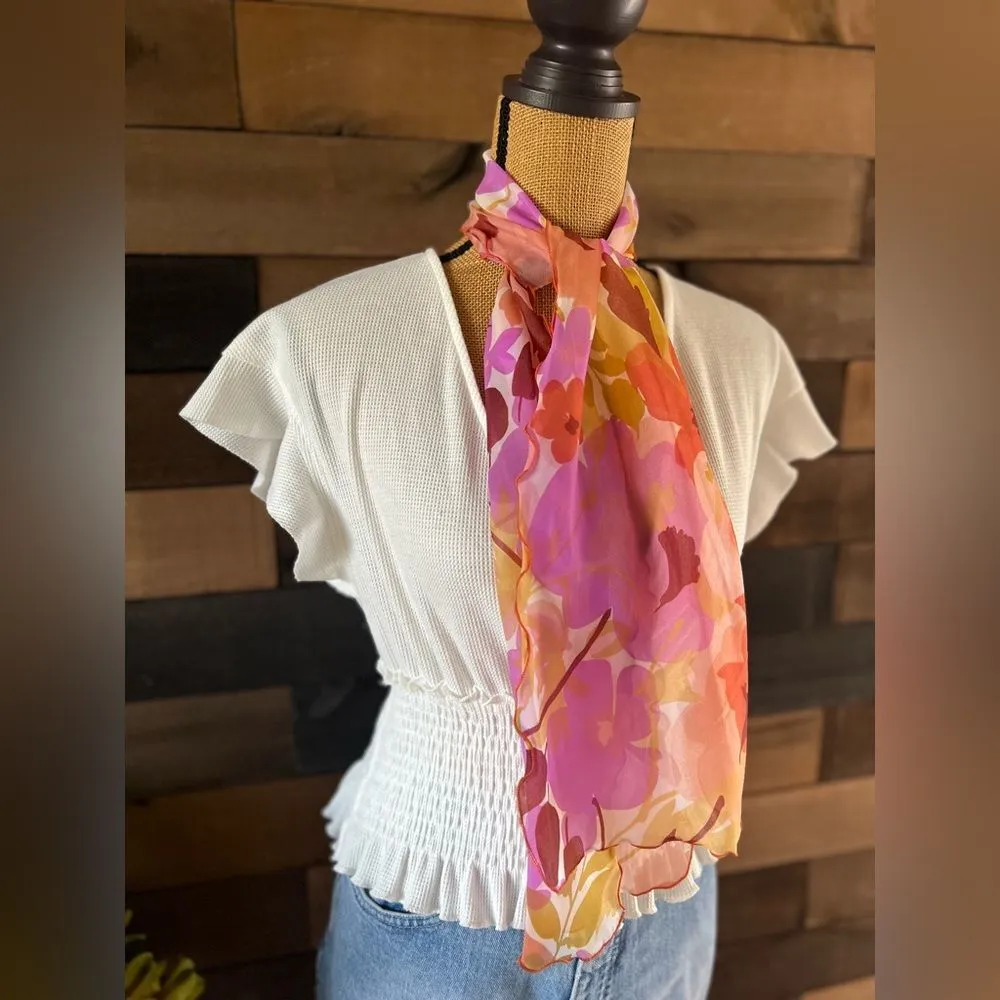 90s / Y2K Floral Pink Purple Orange Vibrant Fun Hair Accessory / Scarf - Image 9