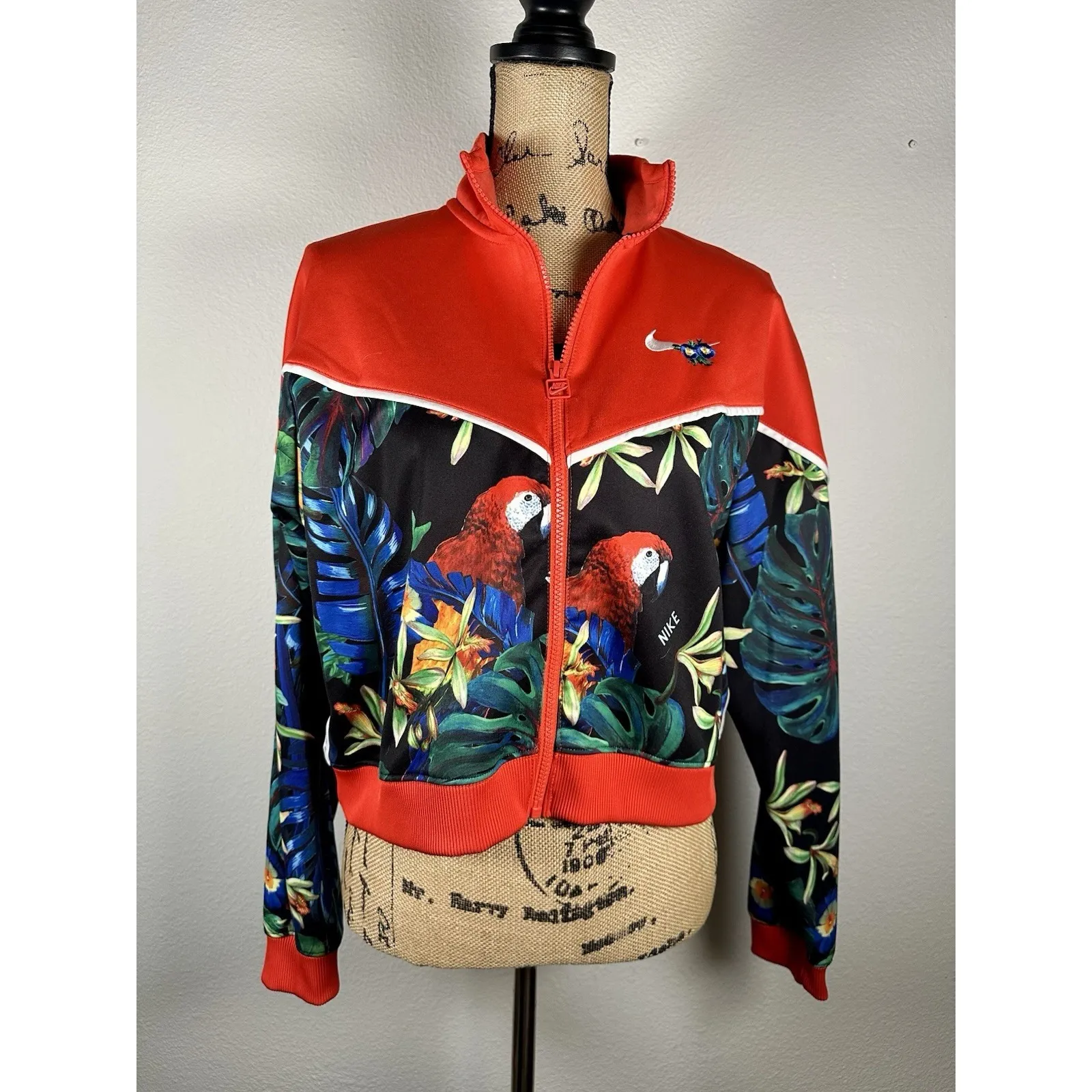 Nike Sportswear Jacket Womens Large Red Tropical Full Zip Lightweight Cropped - Image 2
