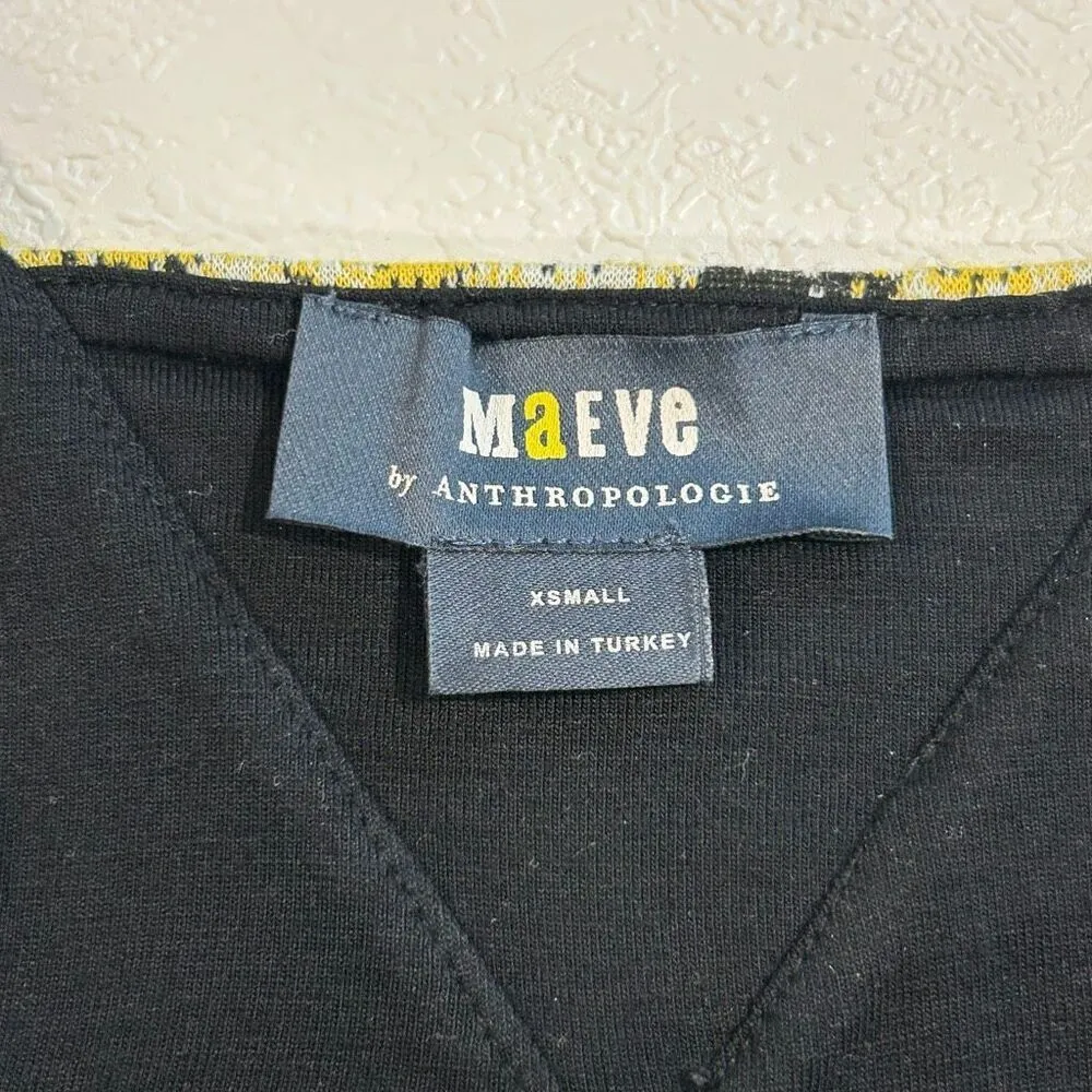 Maeve by Anthropologie Daisy Floral Button Side Crop Top XS Yellow Black Summer - Image 3