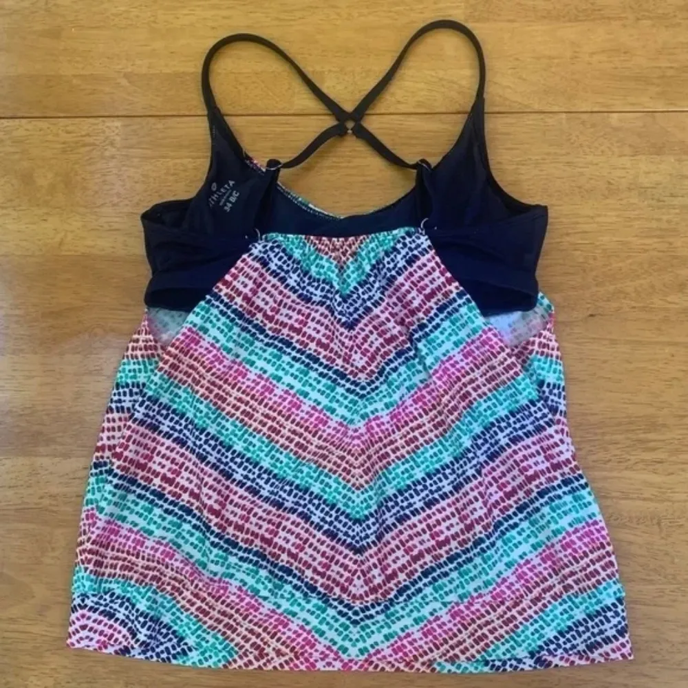 Athleta Moxie Collection Tankini Swim Top Pink Navy Bra Strap UPF 50, Size 34B C - Image 5