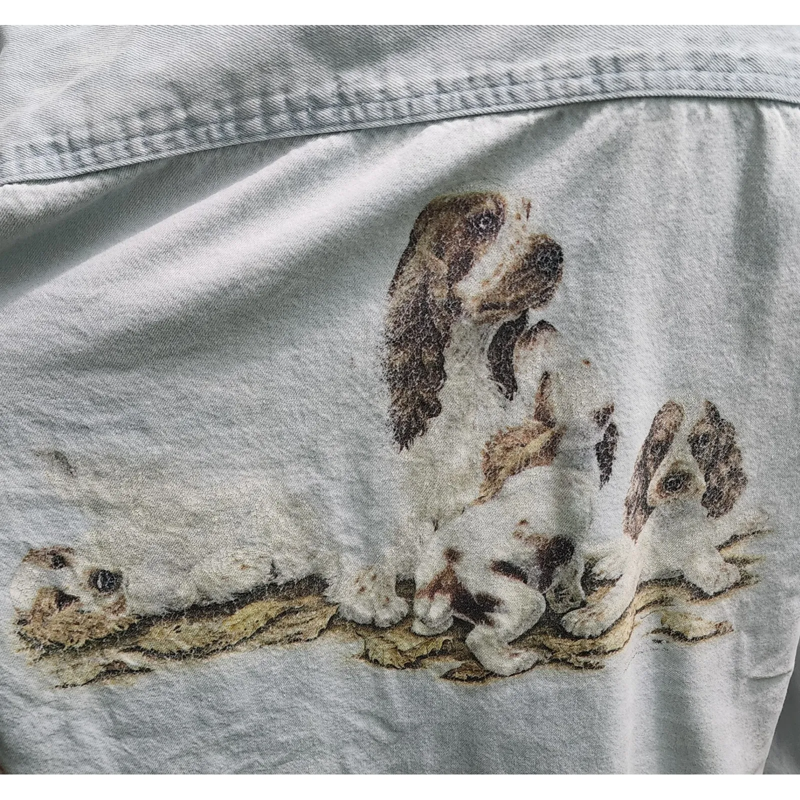 Real Good Denim Button Down Shirt‎ Dog Print Long Sleeve Top Size L Blue Size L - Image 3