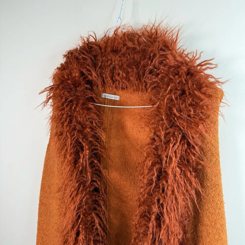 Tensione In Rust Faux Fur Trim Wool Blend Vest Orange Size M - Image 4