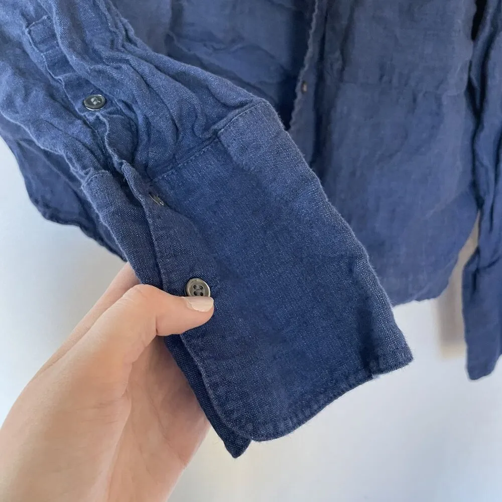 Banana Republic linen dark blue button down long sleeved shirt women's size L - Image 4