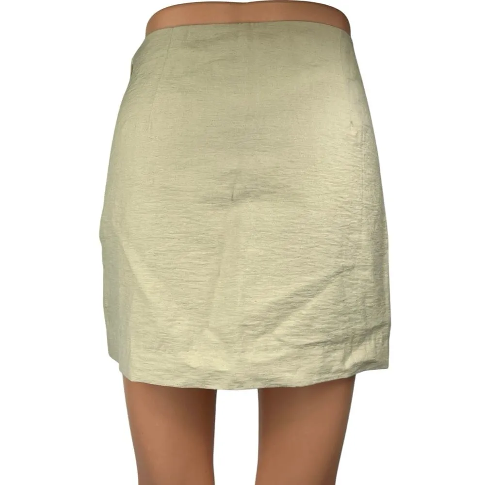 H&M Women's Beige Linen Side Zip Slit Casual Mini Straight Pencil Skirt Size 6 - Image 3