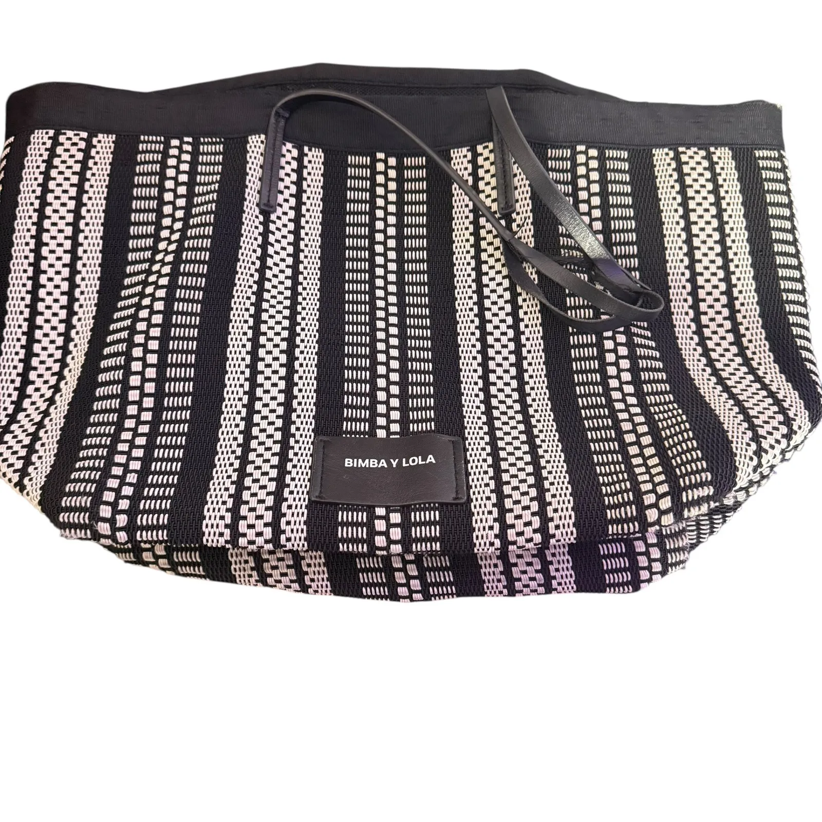 Bimba y Lola large‎ Plaited Shopper Tote Bag Black Woven Striped Beach Vacation - Image 7