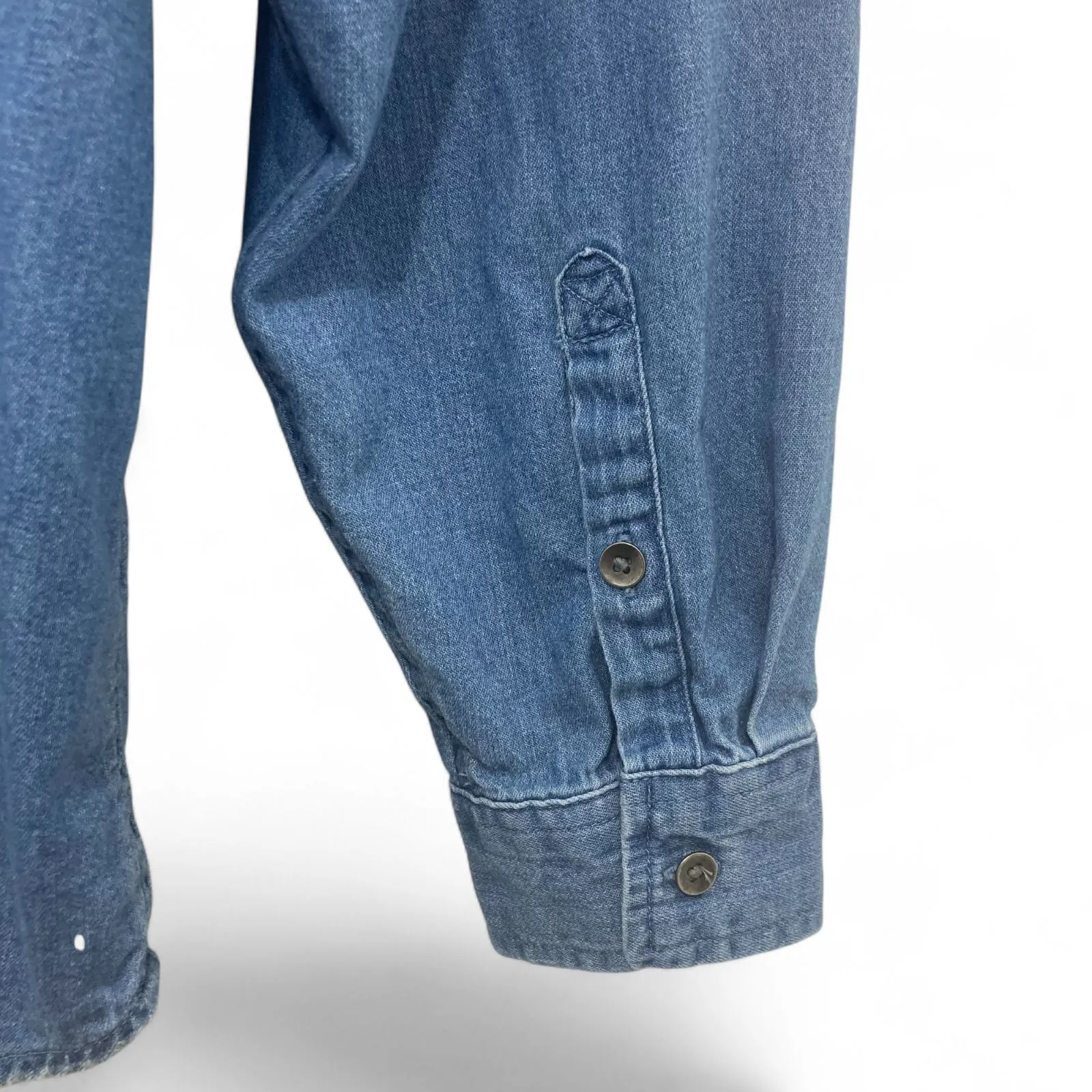 Aerie Anytime Fave Denim Shirt Women's L Oversized Long Sleeve Pockets Blue - Image 10