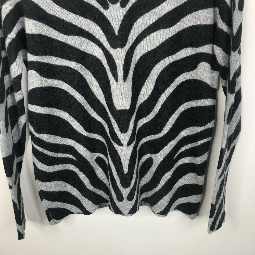 The Cashmere Project Gray Black Zebra Swirl Long Sleeve Cashmere Sweater XS - Image 3
