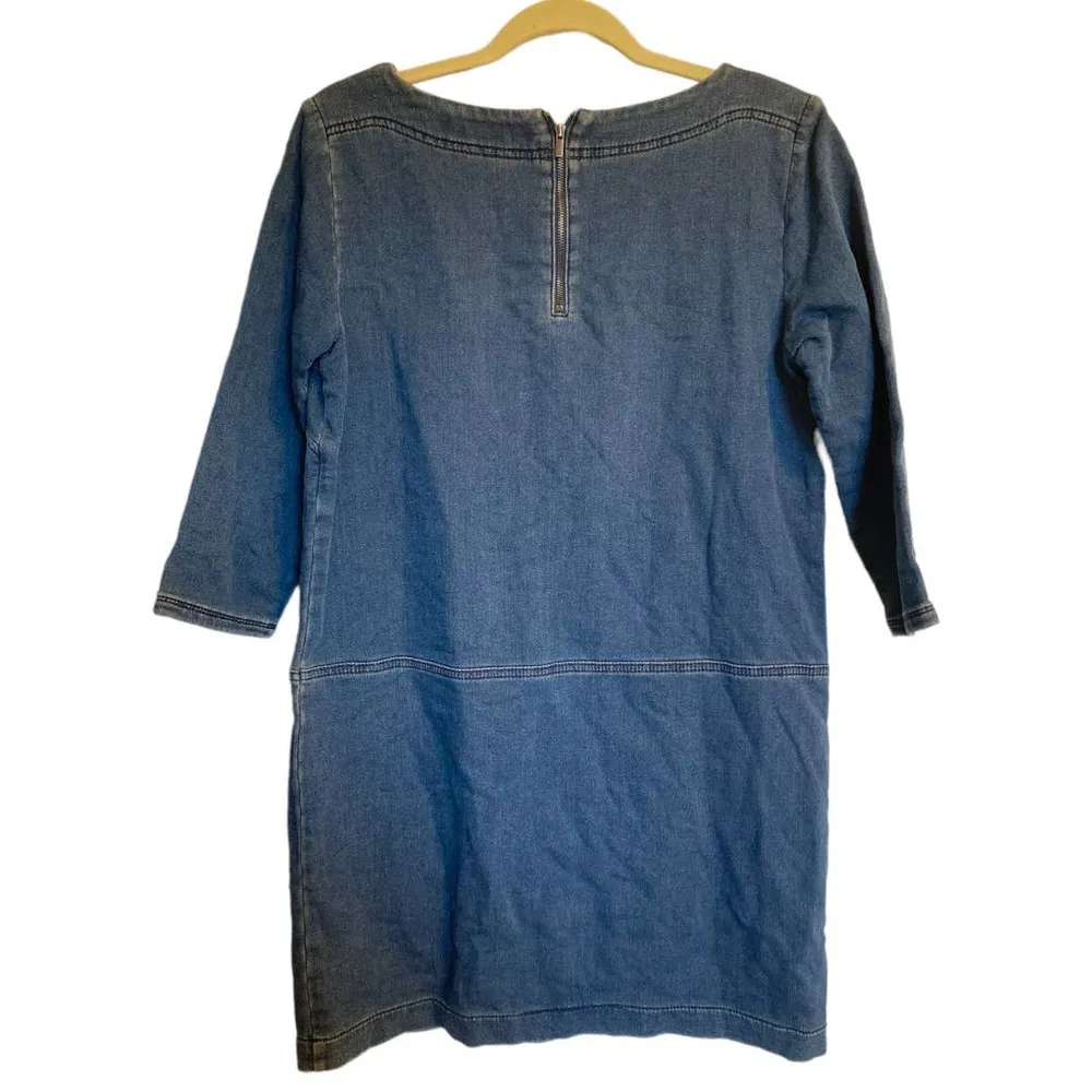 Ann Taylor LOFT Blue Jean Like 3/4 Sleeve High Neck Mini Dress Size Small - Image 6