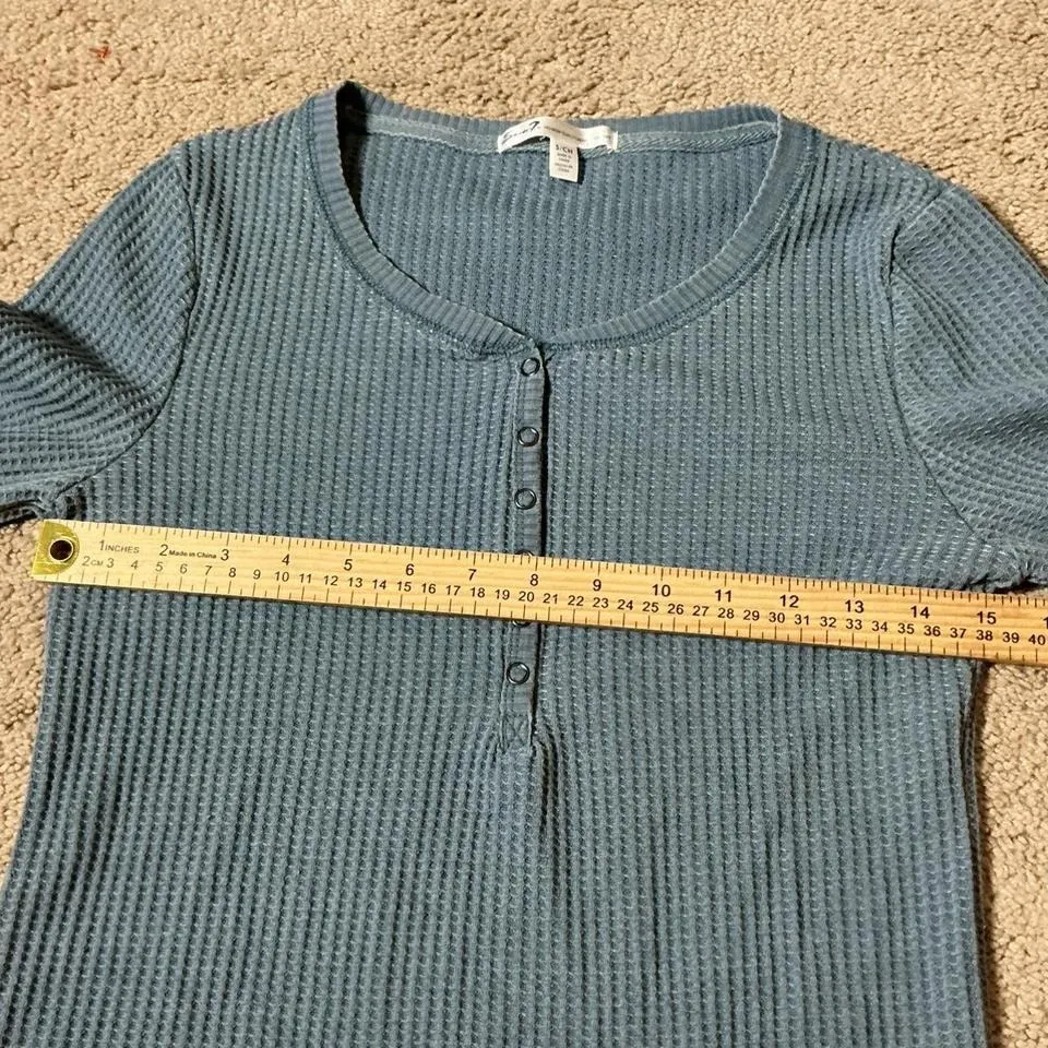 Seven Seven Waffle Knit Henley Long Sleeve Top Blue S - Image 3