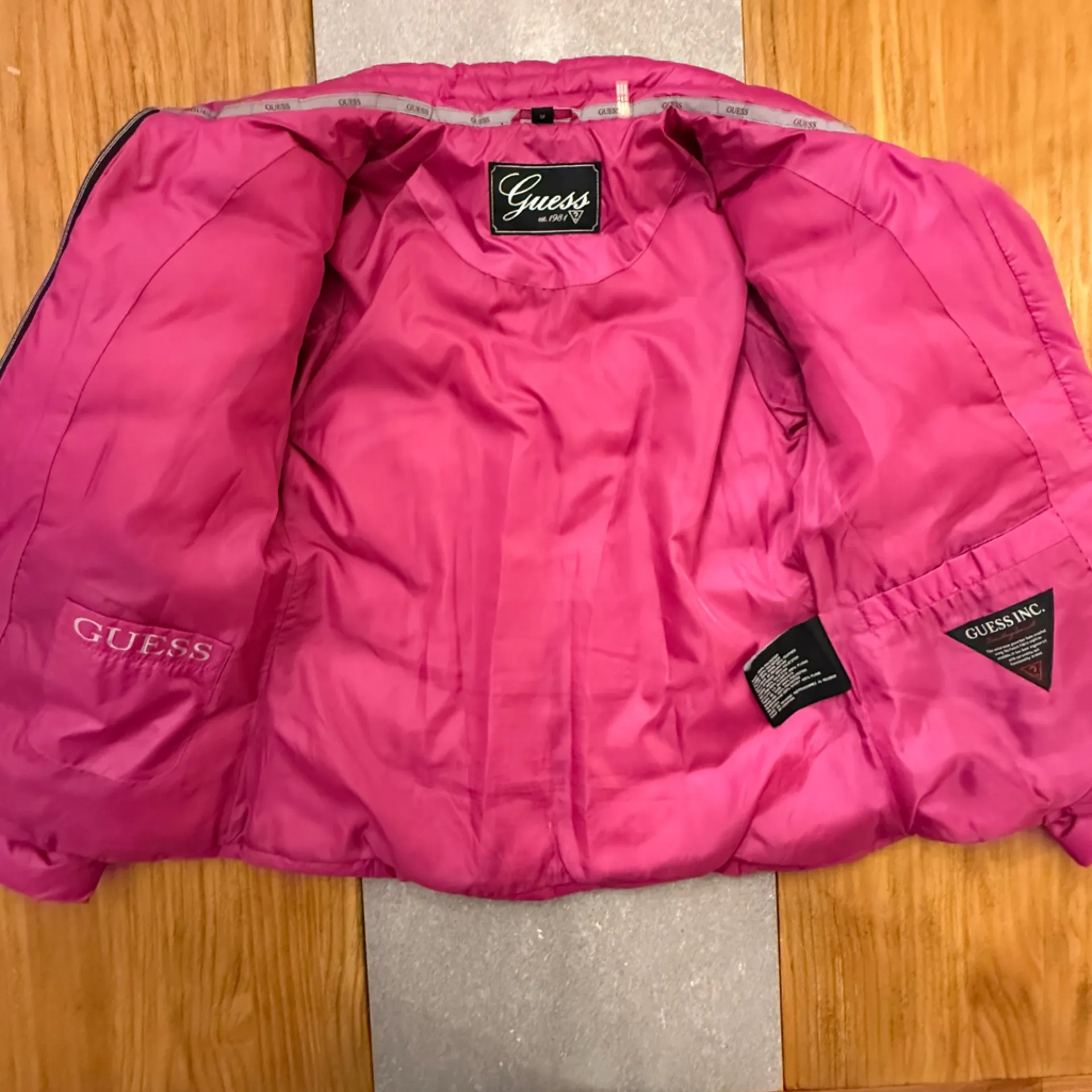 GUESS Puffer Jacket Purple Magenta Quilted Down Blend Puffer Coat Women Med - Image 3