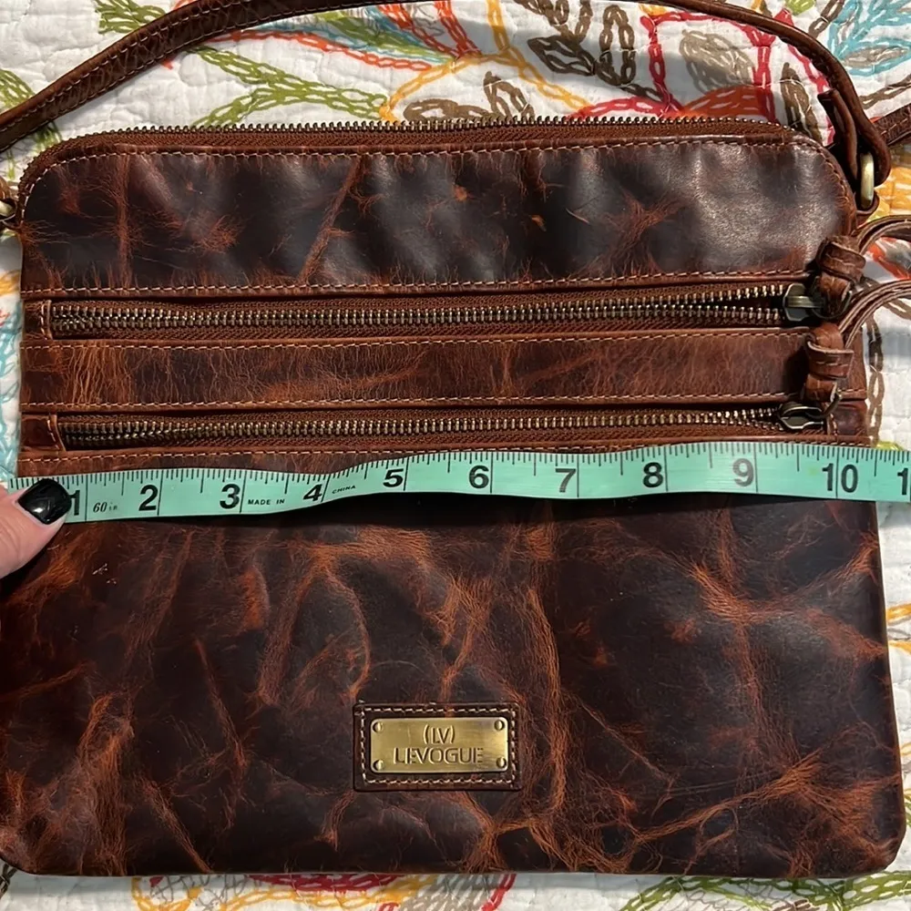 LEVOGUE genuine leather crossbody purse bag distressed leather brown hippie boho - Image 6
