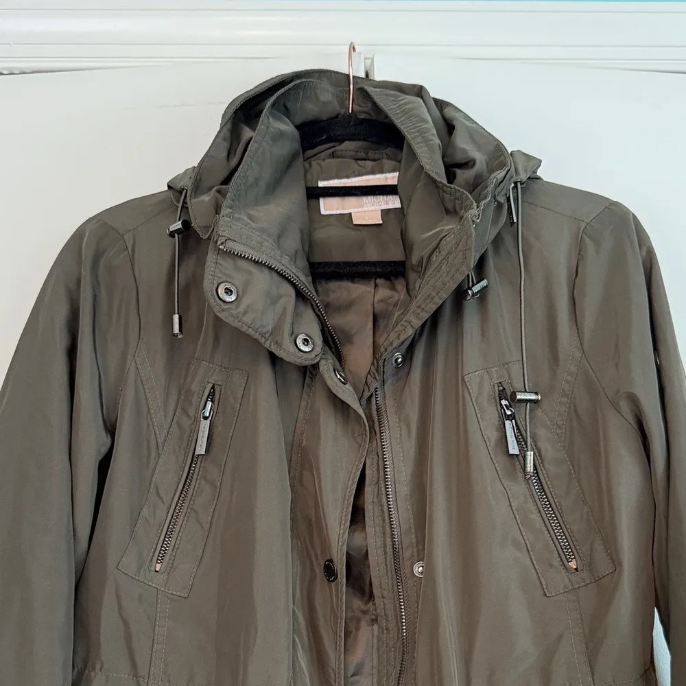 Michael Kors Olive Utility Jacket | Small | Pocket Hood | Gorpcore | Casual Luxe - Image 2