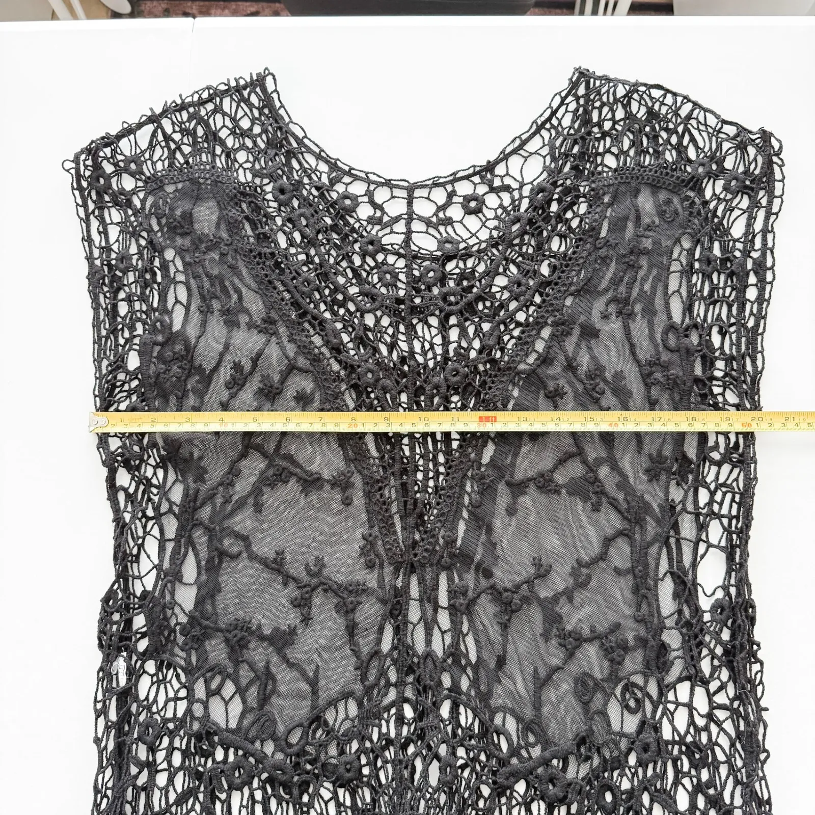 Y2K Womens Crochet Top Black Lace Fringe Sheer Whimsigoth Witchy Fairy Grunge‎ Size L - Image 6