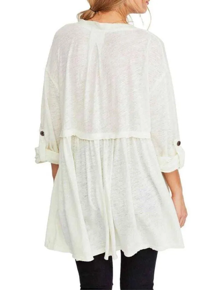 Free People Jolin Button Front Tunic Top Shirt Ivory small oversized relaxed lin - Image 2