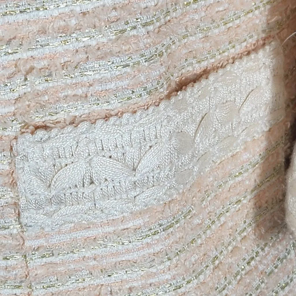 Boston Proper Pink and Cream Tweed Blazer with Shoulder Cutouts Size 4 NWOT - Image 5