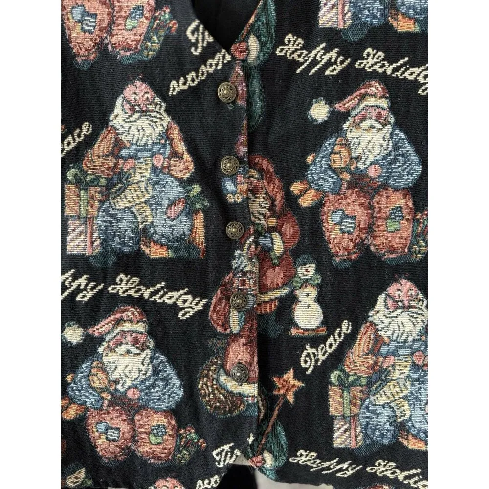 Vintage Bobby Brooks Woman XL Holiday Christmas Santa Tapestry‎ Vest Adjustable - Image 4