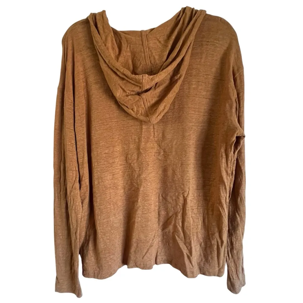 Sigrid Olsen 100% Linen Hooded Long Sleeve Brown Top Womens L Lightweight Hoodie - Image 2