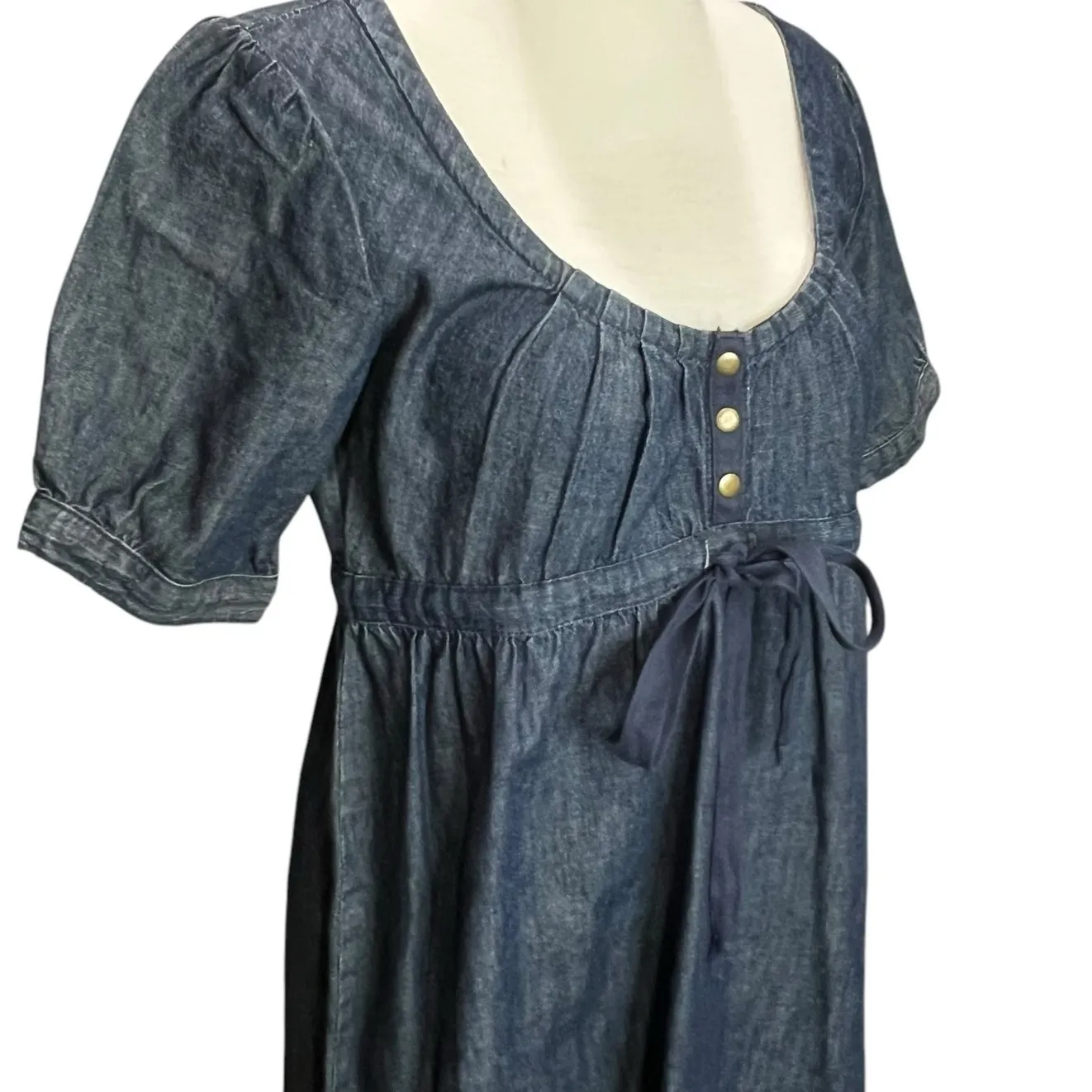 Fleur De Vie Primrose Denim Dress S Blue Babydoll Empire Ruffled Hem Milkmaid - Image 3