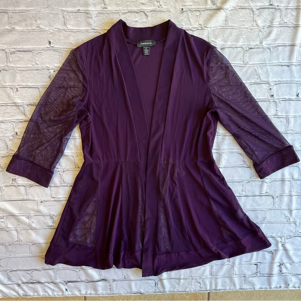 R & M Richards Vintage Open Front Top Duster Sheer Purple Long Sleeve XL  Loose - Image 16