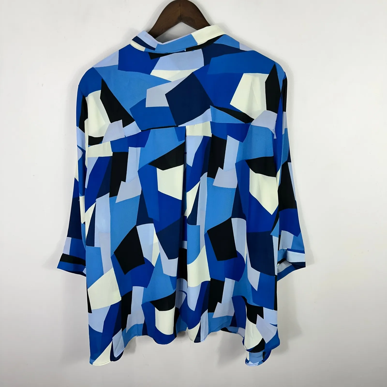 Rose Olive Shirt 3X Blue Geometric Print Button Up Statement Art To Wear Modern - Image 7
