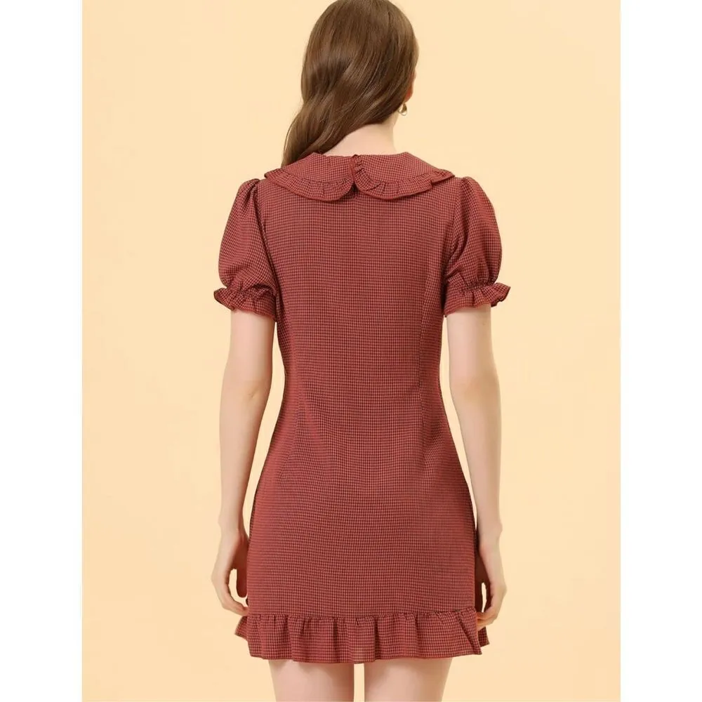 NEW Plaid Gingham Ruffled Retro Dress L - Image 2