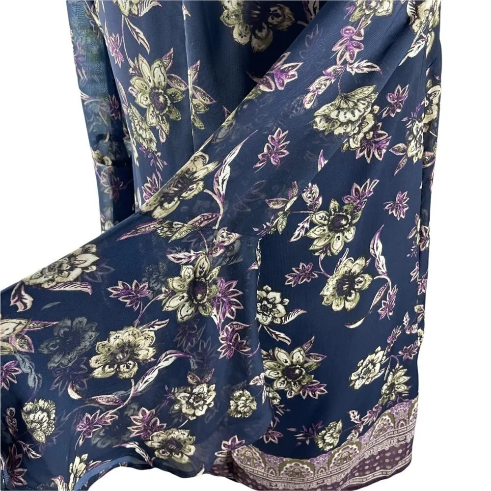 Speechless Blue V-Neck Flutter Sleeve Floral Tunic Top M - Image 7