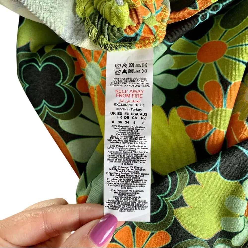 Nasty Gal Green Multicolor Y2K Floral Print Ruched Side Bodycon Mini Skirt Sz 4 - Image 7